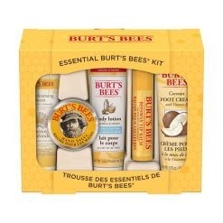 【Flash Sale + Free Shipping】Burt's Bees 5 Trial Size Essential Kit Gift Set - Deep Cleansing Cream, Hand Salve, Body Lotion, Foot Cream & Lip Balm