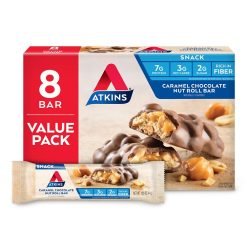 Atkins Snack Bar, Caramel Chocolate Nut Roll, 8 Count