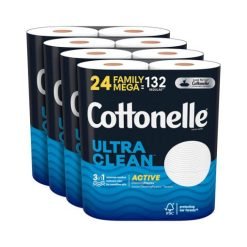 【2023 Flash Sale + Free Shipping】Cottonelle 24 Family Mega Rolls Ultra Clean Toilet Paper with Active CleaningRipples Texture (24 Family Mega Rolls = 132 Regular Rolls,388 Sheets per Roll)-toilet paper